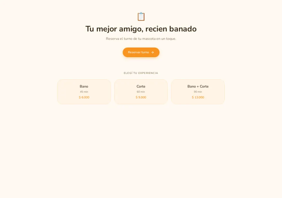 Vista previa de la página de reservas de Peluquería canina