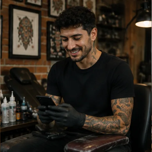 Tatuador confirmando un turno en su estudio
